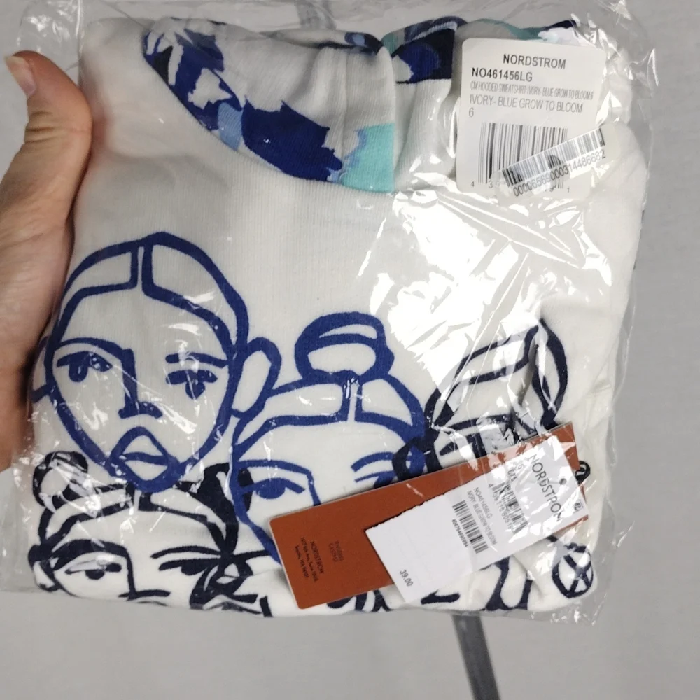 CRISTINA MARTINEZ Kids Print Cotton Hoodie Ivory Blue Grow To Bloom Size 7 NWT - Picture 2 of 6